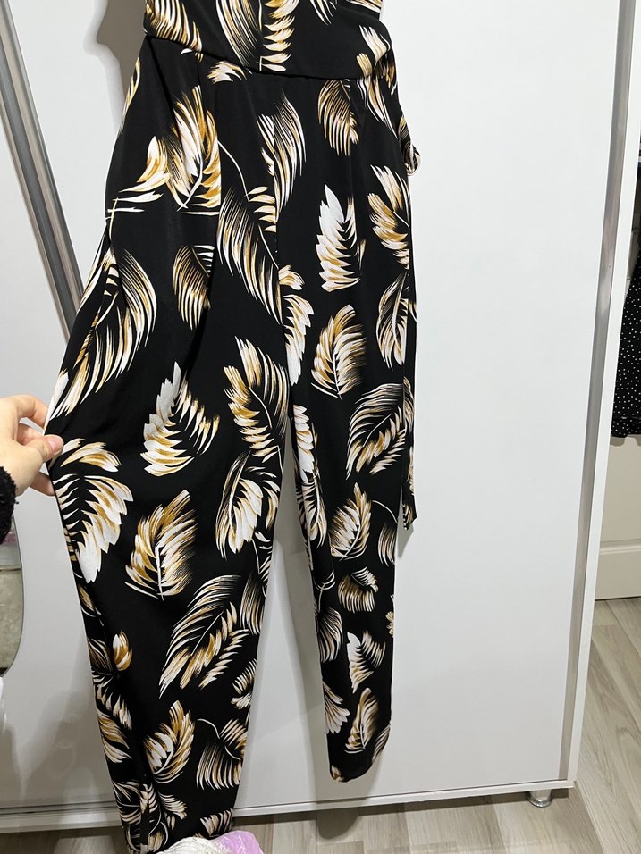 Desenli Siyah Uzun Kadın Tulum - Görsel 4