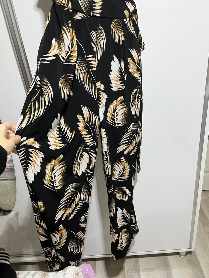 Desenli Siyah Uzun Kadın Tulum - Görsel 3