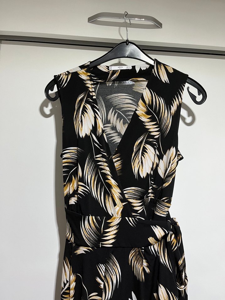 Desenli Siyah Uzun Kadın Tulum - Görsel 2