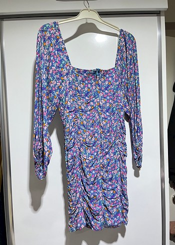 Uzun Kollu, Drapeli Renkli Mini Elbise - Görsel 2