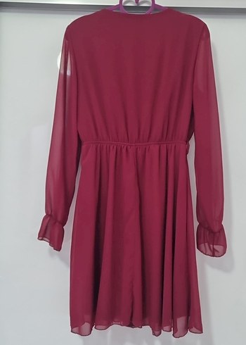 Bordo Midi V Yaka Uzun Kollu Elbise - Görsel 2