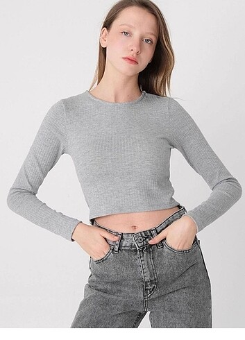 Stradivarius fitilli crop Gri-Siyah-Haki 