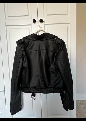 s Beden siyah Renk Siyah Kemerli Mini Deri Biker Ceket