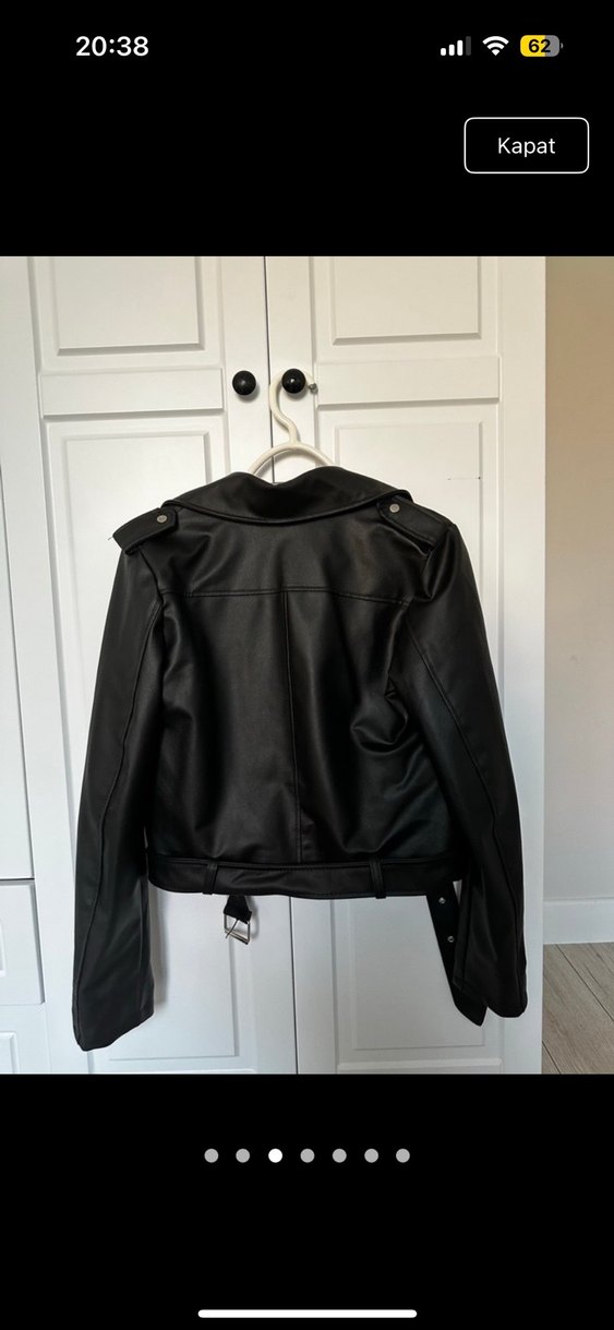 Siyah Kemerli Mini Deri Biker Ceket - Görsel 5