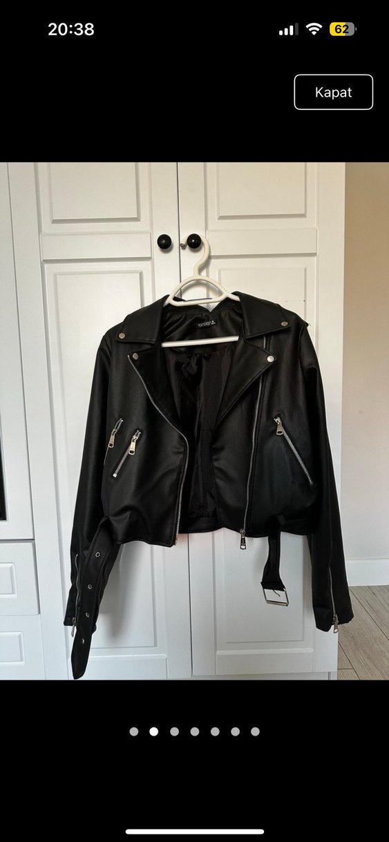 Siyah Kemerli Mini Deri Biker Ceket - Görsel 4