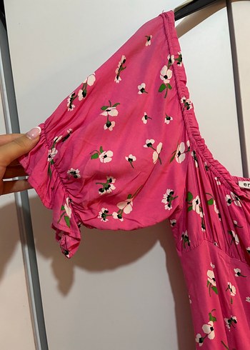 Pembe Çiçekli Midi Bohem Elbise - Görsel 5