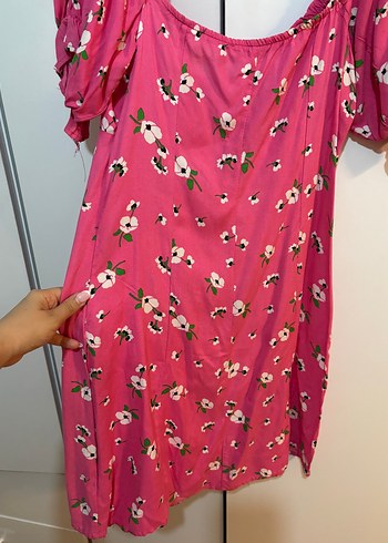 Pembe Çiçekli Midi Bohem Elbise - Görsel 7