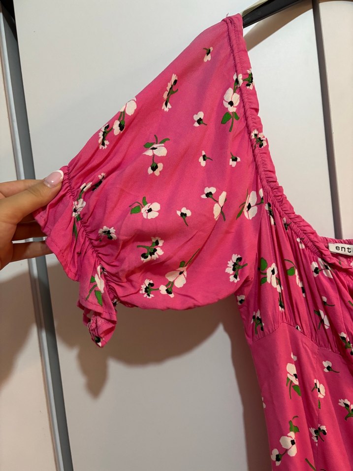 Pembe Çiçekli Midi Bohem Elbise - Görsel 5