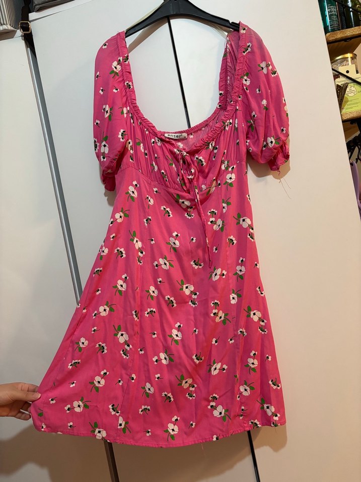 Pembe Çiçekli Midi Bohem Elbise - Görsel 3