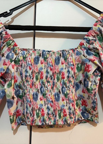 Bohem Renkli Bağlama Desenli Mini Bluz - Görsel 3