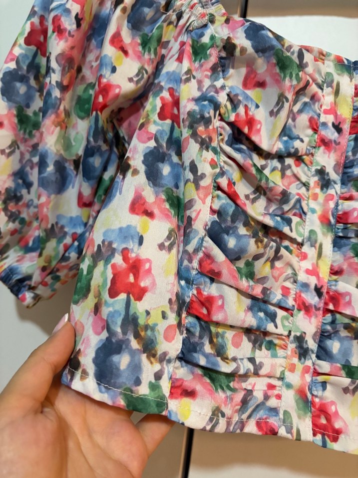 Bohem Renkli Bağlama Desenli Mini Bluz - Görsel 4