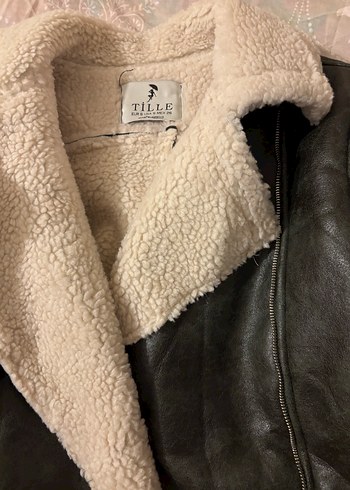 Kadın Koyu Haki İçi Kürklü Deri Ceket kaban - Görsel 8