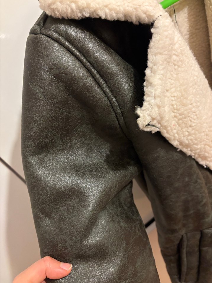 Kadın Koyu Haki İçi Kürklü Deri Ceket kaban - Görsel 4