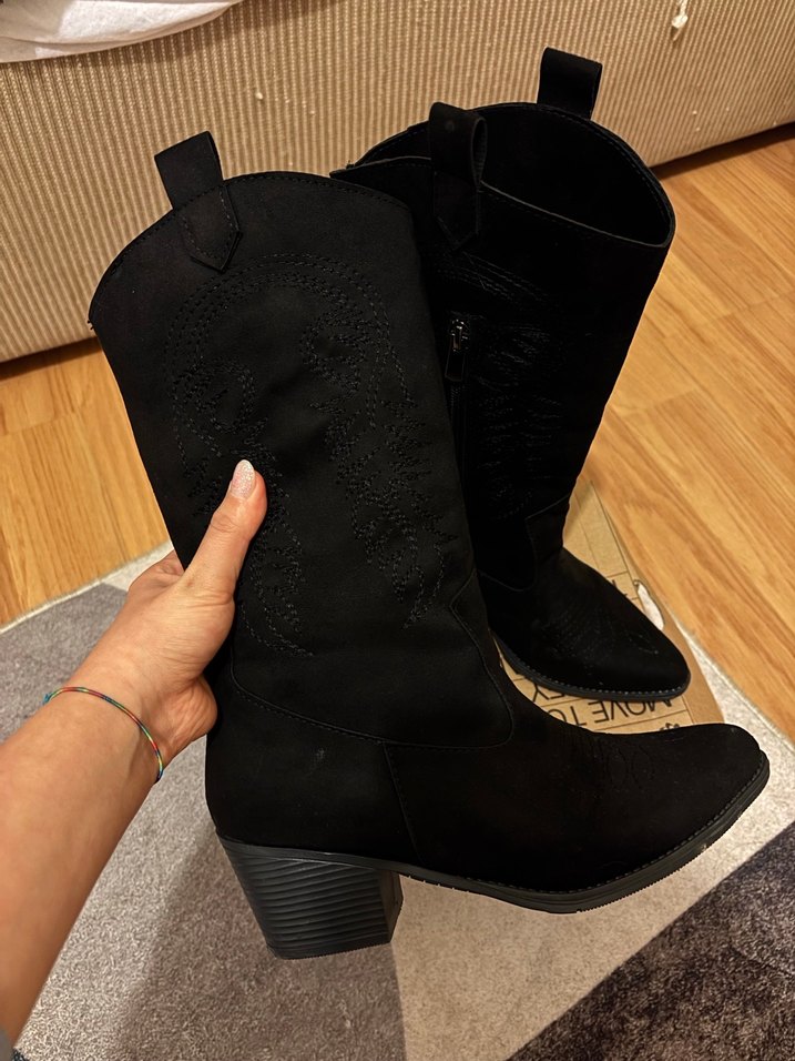 Kadın Siyah Süet Cowboy Bot - Görsel 2