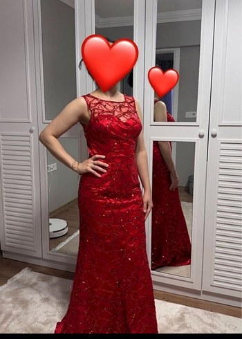 Abiye Dantelli Kırmızı Elbise