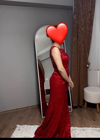 s Beden Dantelli Kırmızı Elbise