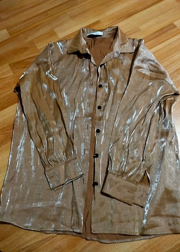 Bej zara Düğmeli Salaş Kadın Gömlek - Görsel 3