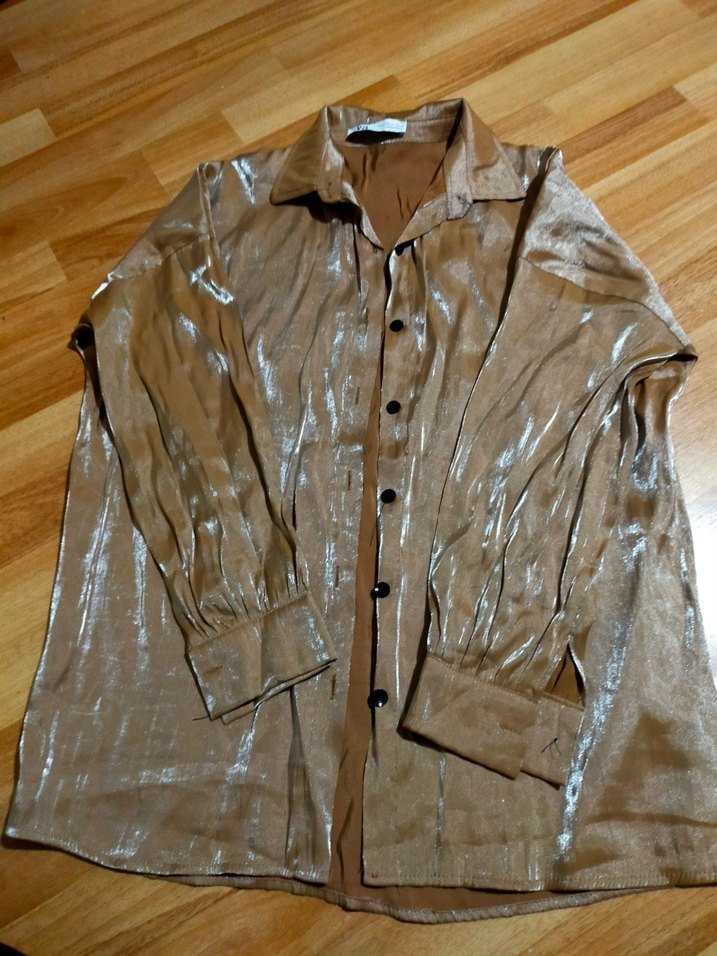 Bej zara Düğmeli Salaş Kadın Gömlek - Görsel 3