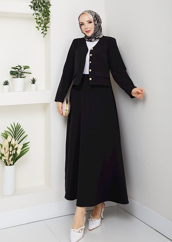diğer Beden siyah Renk CEKETLİ VE ETEKLİ TAKIM SİYAH