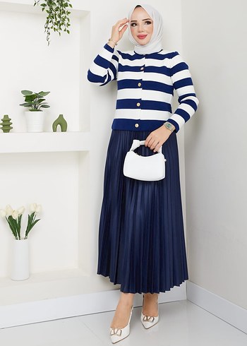 TRİKO VE PLİSELİ ETEK KOMBİNİ - Görsel 3