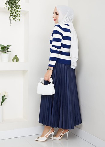 TRİKO VE PLİSELİ ETEK KOMBİNİ - Görsel 7