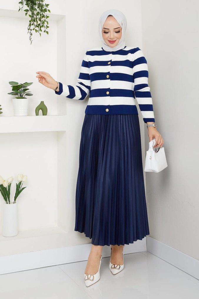 TRİKO VE PLİSELİ ETEK KOMBİNİ - Görsel 5