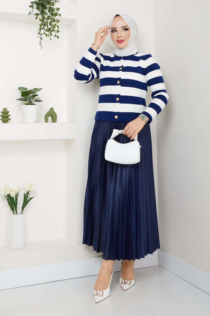 TRİKO VE PLİSELİ ETEK KOMBİNİ - Görsel 3