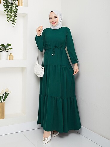 BELDEN TÜNELLİ ELBİSE ZÜMRÜT