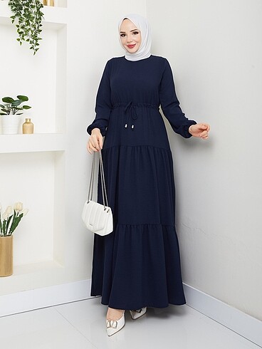 BELDEN TÜNELLİ ELBİSE LACİVERT
