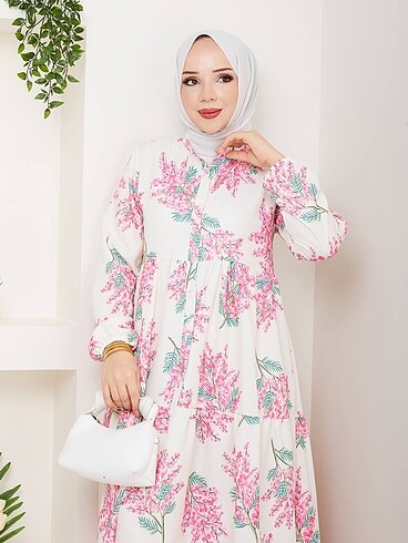 Diğer MİMOZA ÇİÇEKLİ ELBİSE PEMBE