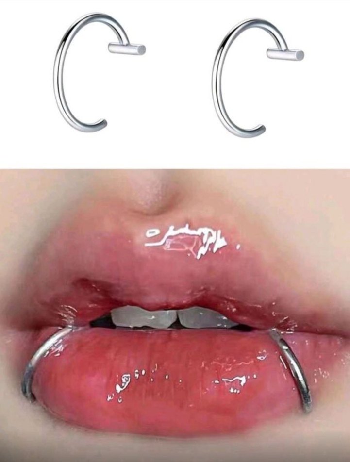 Minimalist Kırmızı Dudak Piercing Seti - Görsel 2