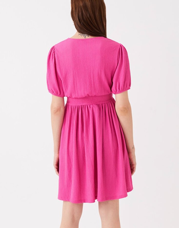 Pembe V yaka kısa kollu hamile elbisesi - Görsel 4