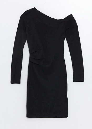 Kayık yaka siyah mini şık elbise - Görsel 5