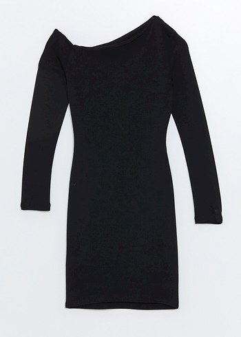 Kayık yaka siyah mini şık elbise - Görsel 6