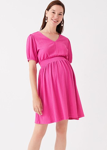Pembe V yaka kısa kollu hamile elbisesi - Görsel 3