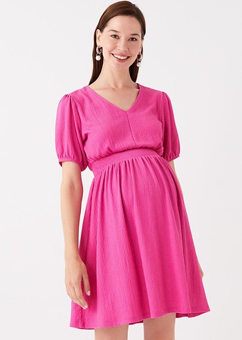 Pembe V yaka kısa kollu hamile elbisesi - Görsel 2