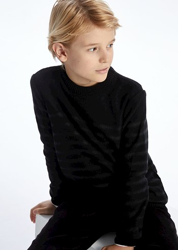 Gri çizgili siyah 6-7 yaş erkek çocuk kazak - Görsel 4