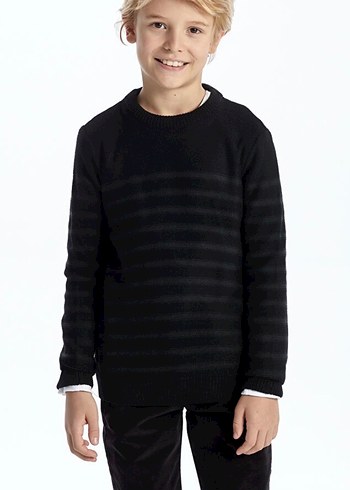 Gri çizgili siyah 6-7 yaş erkek çocuk kazak - Görsel 3