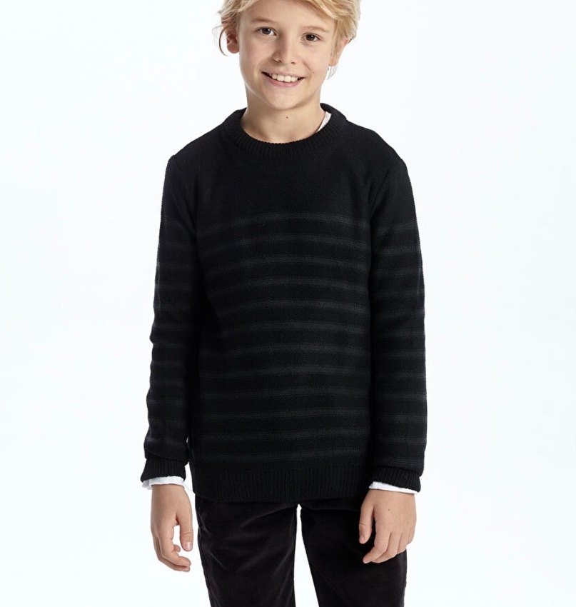 Gri çizgili siyah 6-7 yaş erkek çocuk kazak - Görsel 3