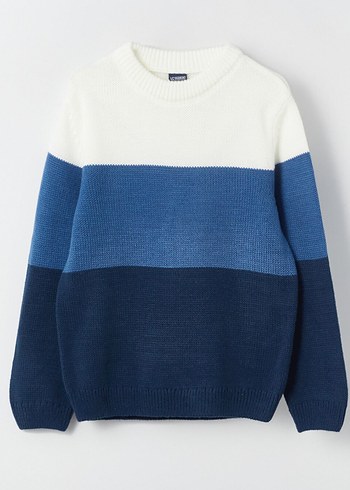 Mavi beyaz çizgili 5-6 yaş erkek çocuk kazak - Görsel 4