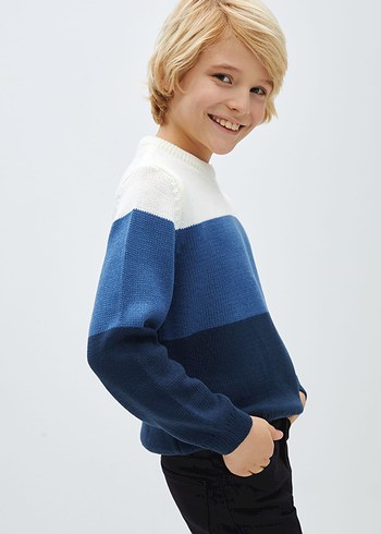 Mavi beyaz çizgili 5-6 yaş erkek çocuk kazak - Görsel 2
