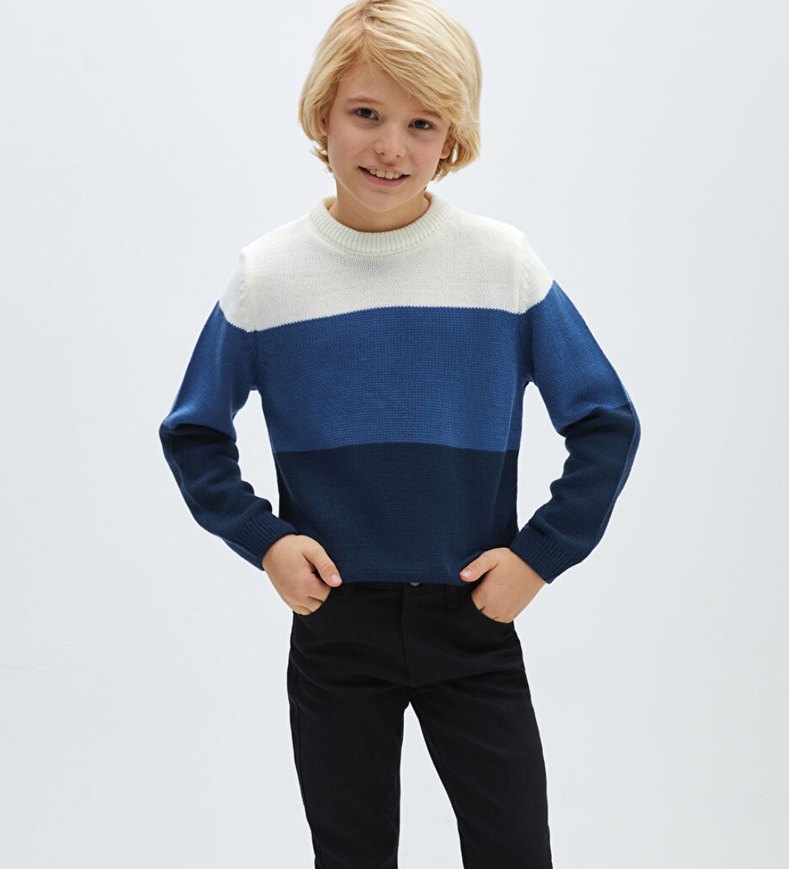 Mavi beyaz çizgili 5-6 yaş erkek çocuk kazak - Görsel 3