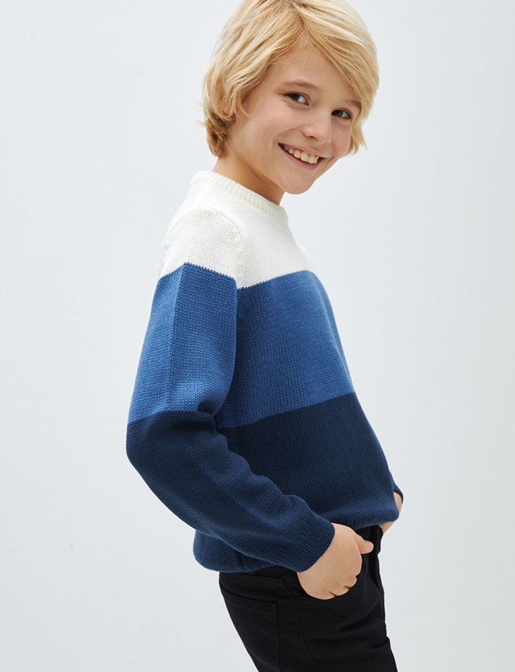 Mavi beyaz çizgili 5-6 yaş erkek çocuk kazak - Görsel 2