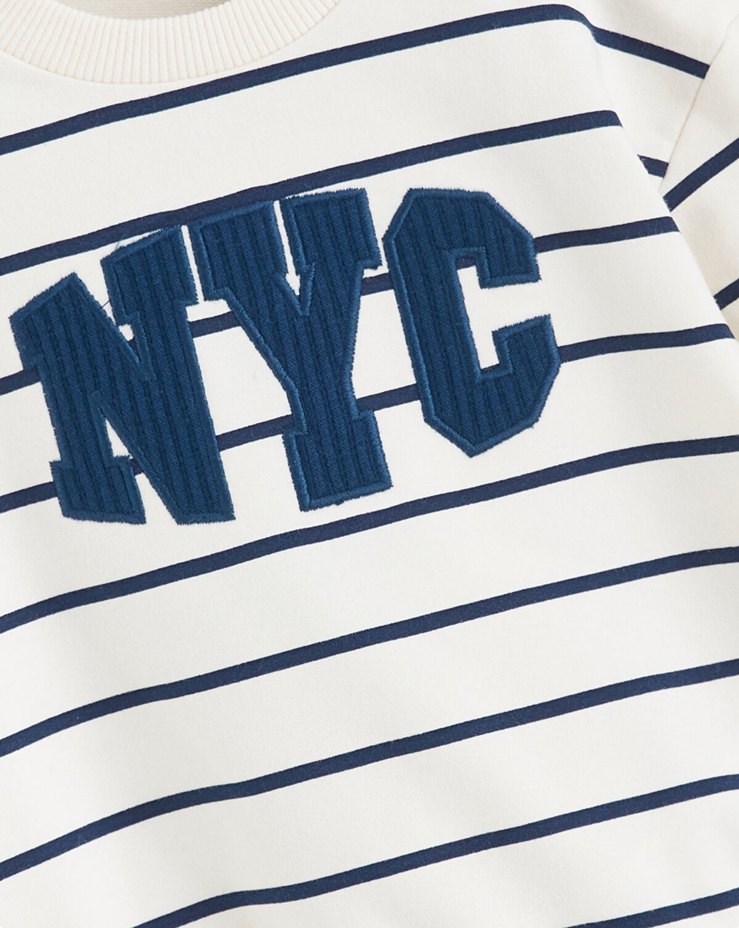 Lacivert çizgili beyaz Nyc çocuk sweatshirt - Görsel 2
