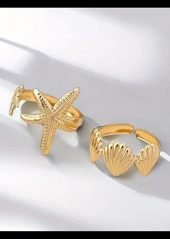 Beden 3lü Deniz yıldızlı ve deniz kabuklu gold pinterest yüzük seti