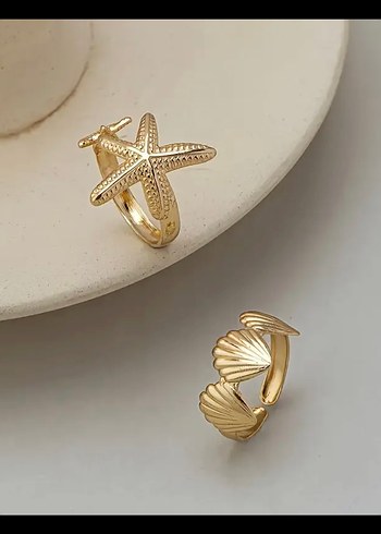 Accessorize 2li Deniz yıldızlı ve deniz kabuklu gold pinterest yüzük seti