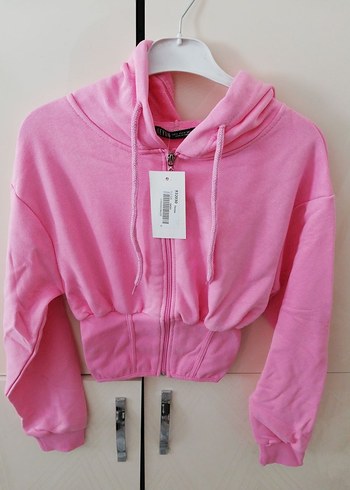 m Beden Pembe Fermuarlı Kadın Sweatshirt