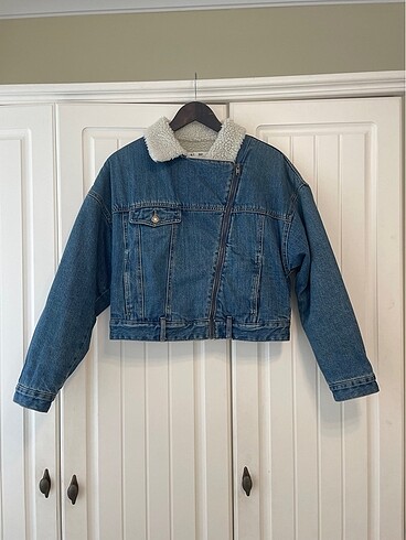 Pull and beat denim tüylü ceket