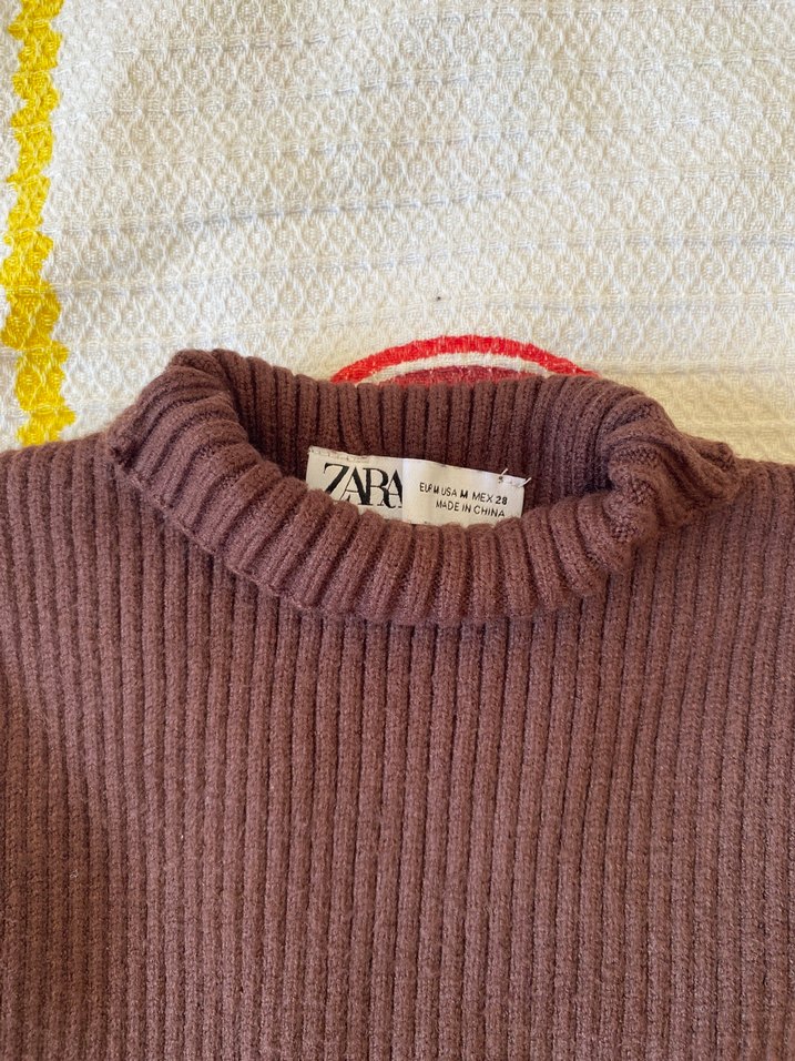 Zara-Kahverengi Balıkçı Yaka Örme Süveter - Görsel 3