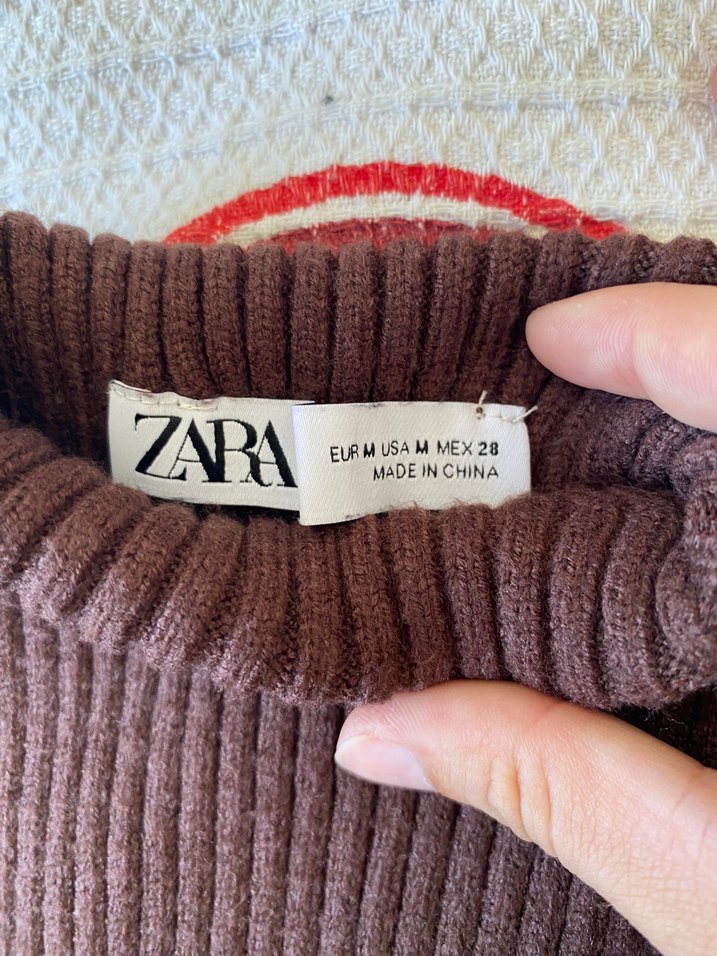 Zara-Kahverengi Balıkçı Yaka Örme Süveter - Görsel 2